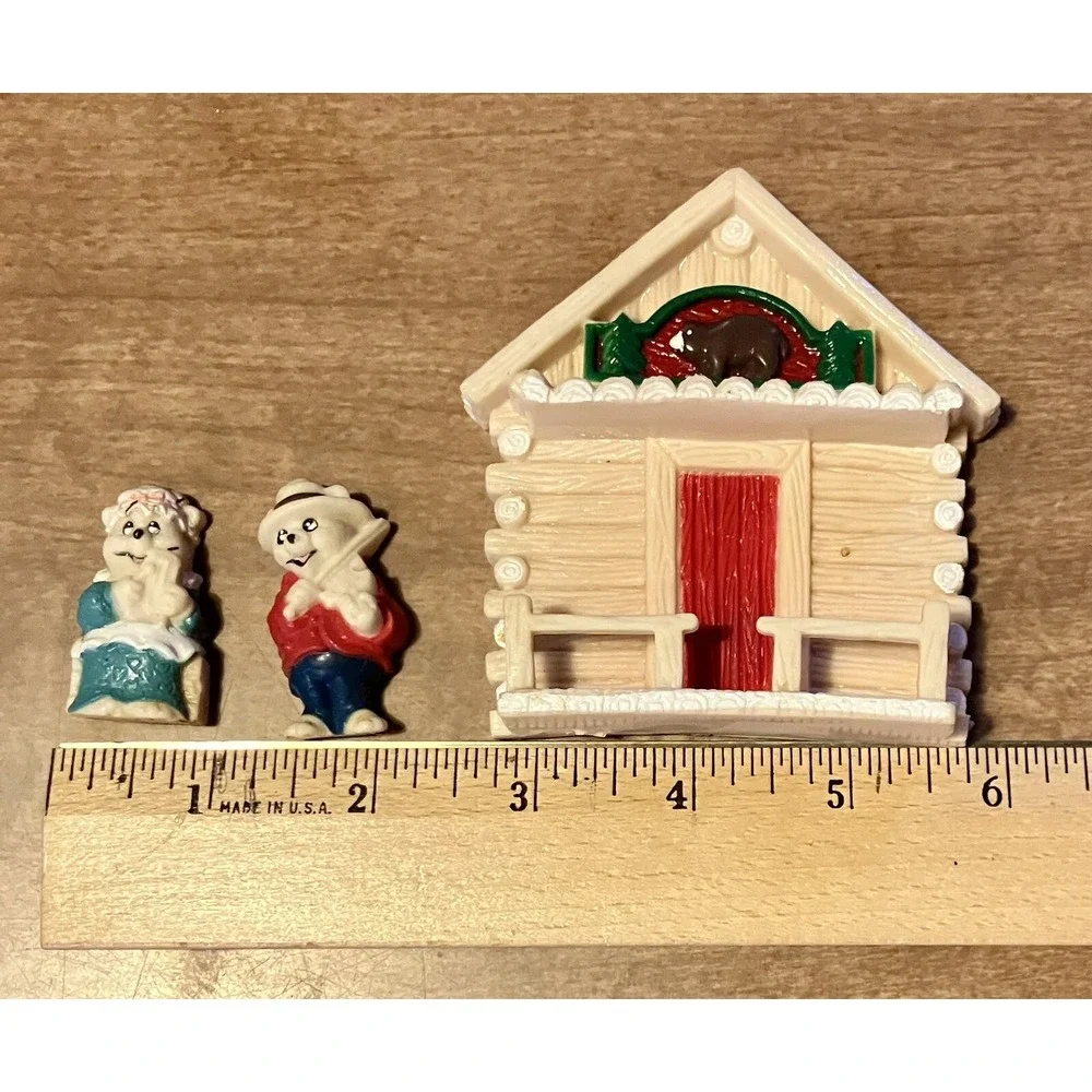 Nobel Hall Vintage Bear Log Cabin Refrigerator Magnet Set 3 Piece Fiddle Player